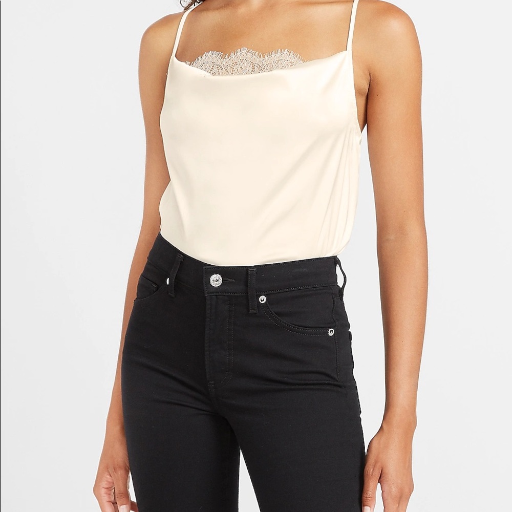 Express Cowl Neck Lace Thong Bodysuit
